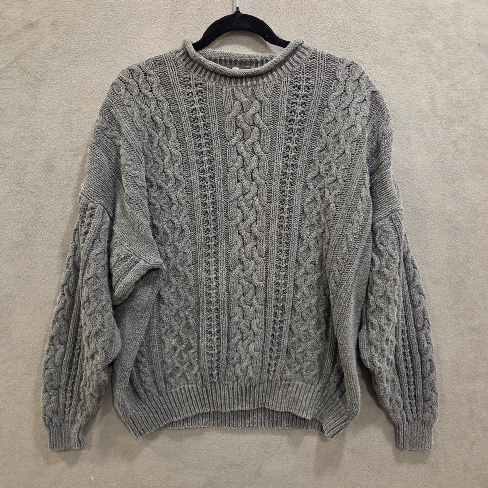 Structure Y2K Ramie Cotton Cable Knit Sweater Mens XL Chunky Crewneck Fisherman